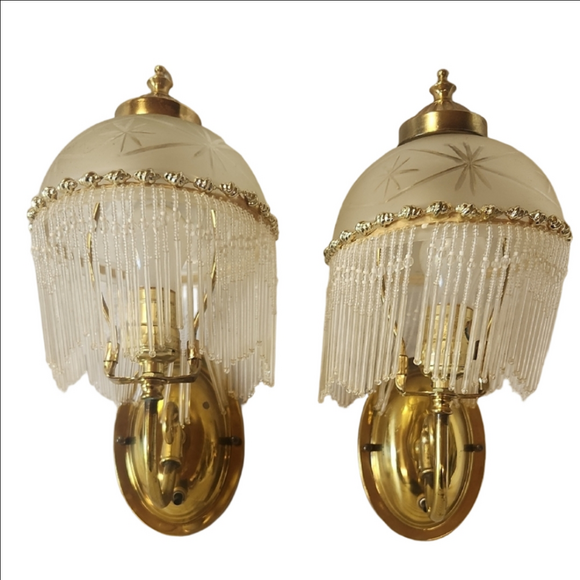 Other - Elegant Gold Brass and White Wall Sconce Set